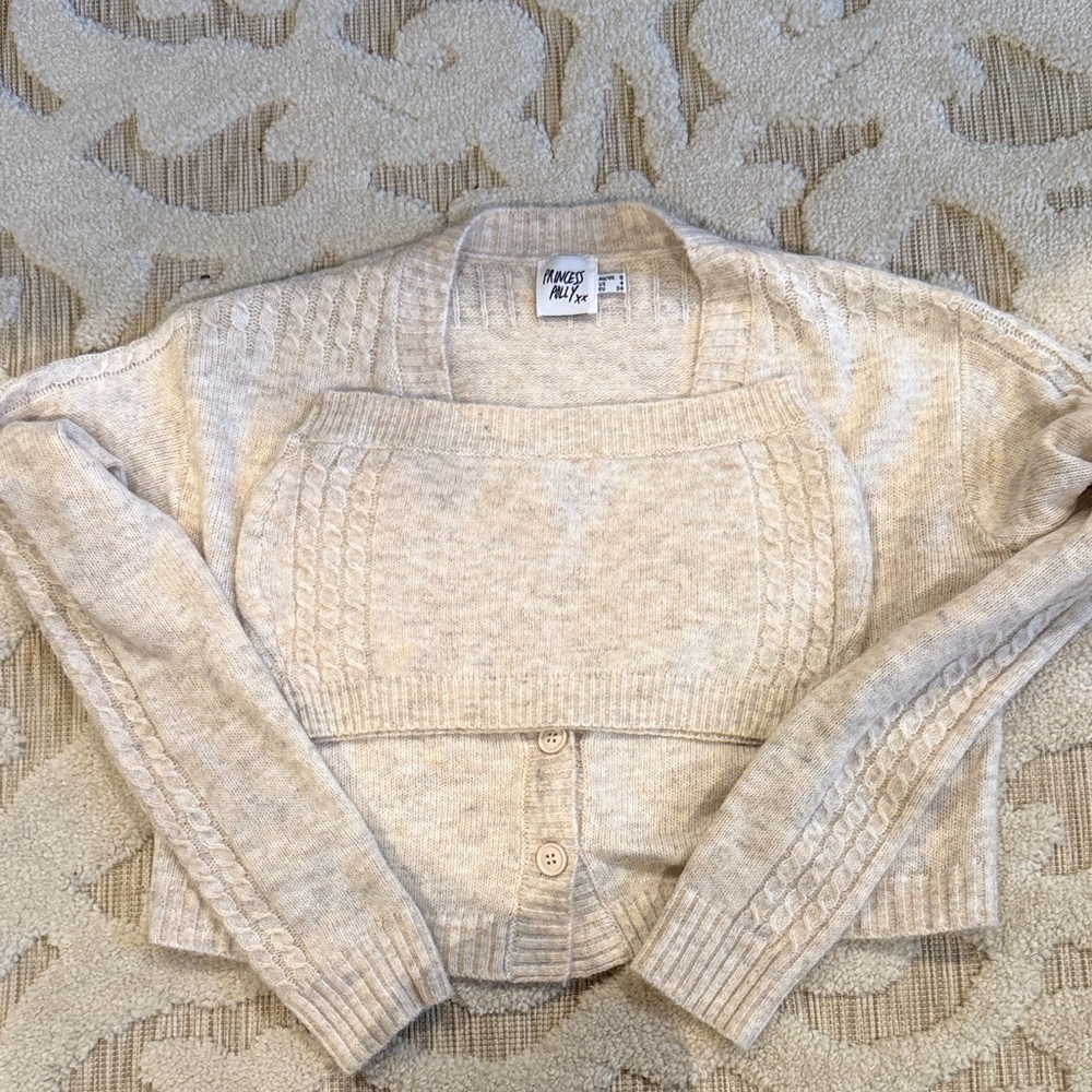 Princess Polly Beige Cable Knit Cardigan Cropped Set